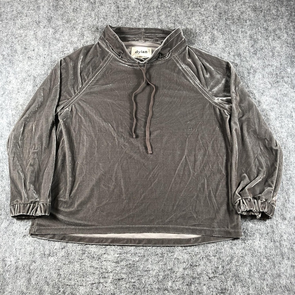 Dylan Velvet Blouse Womens S Gray Mock‎ Neck Balloon Sleeve Top